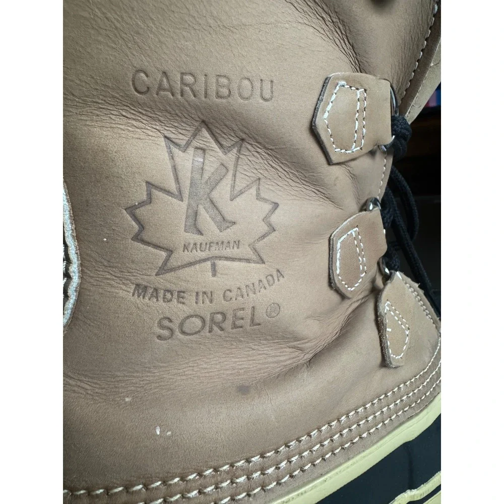 Vintage Sorel Caribou Boots Size 7 (W 8.5) Tan Leather Wool Lined Canada Kaufman